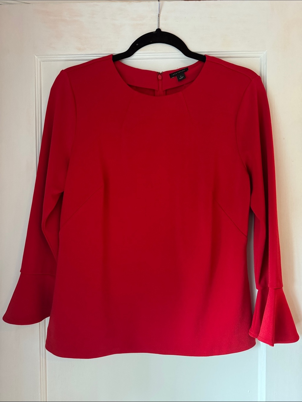 Ann Taylor Red Long-Sleeve Bell Cuff Blouse